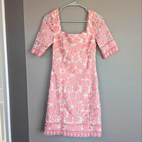 Dress the Population Dresses & Skirts - Dress the Population Pink and White Lace Mini Dress